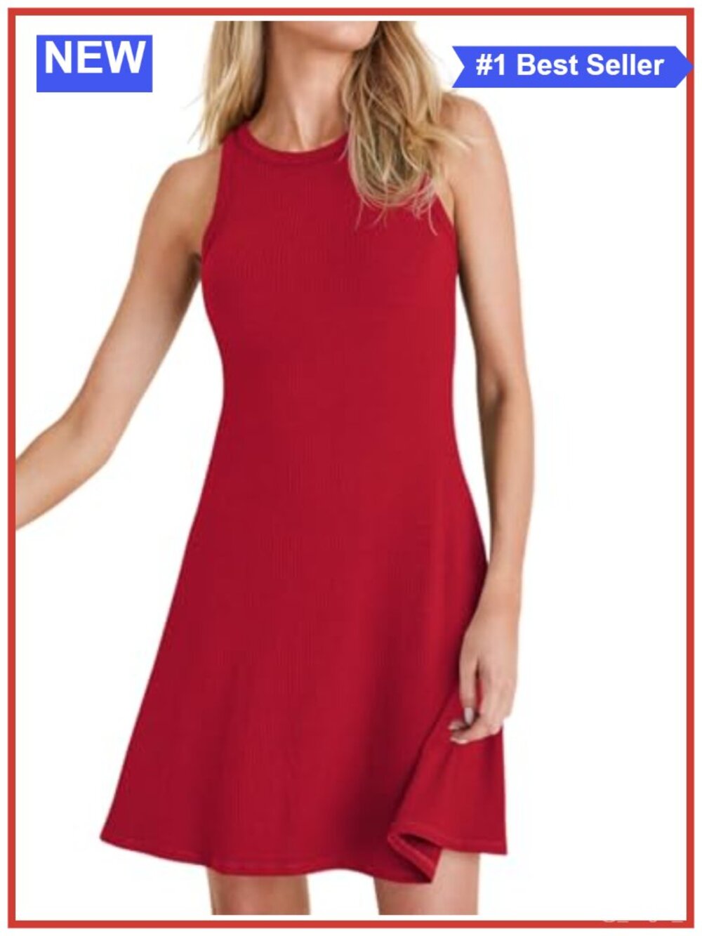 Ribbed Knit Tank Mini Dress A-Line Sleeveless Casual Summer